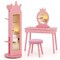 4-in-1 Pink Kids Jewelry Organizer with Ample Storage and Full-Length Mirror 360° Swivel